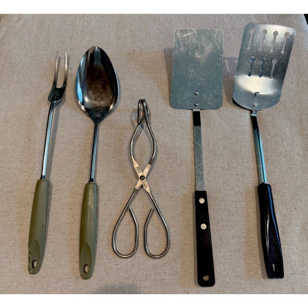 Lot of 5 Ecko Vintage Kitchen Utensils Spatula Spoon Meat Fork‎ Tongs